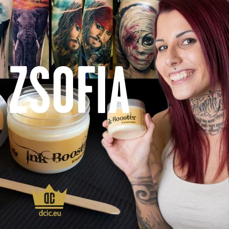 Zsofia recommends the high quality tattoo care Ink Booster and Ink Protector of the DC Invention Company.