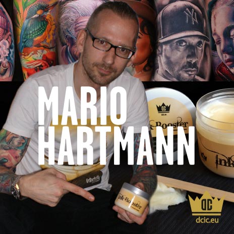 Mario Hartmann recommends the high quality tattoo care Ink Booster and Ink Protector of the DC Invention Company.