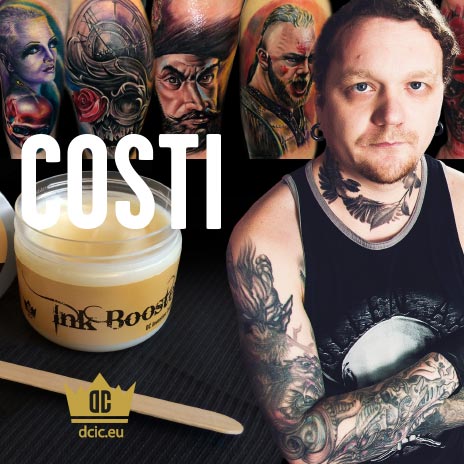 Costi recommends the high quality tattoo care Ink Booster and Ink Protector of the DC Invention Company.